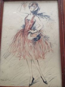 Ancien dessin danseuse ballerine signée Marcel Bloch