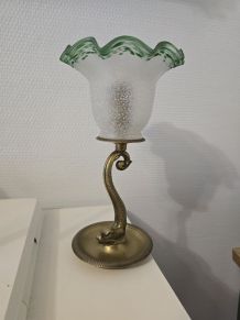 Petite lampe à poser pied laiton et tulipe Art déco 