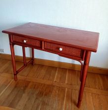 Grand bureau en rotin vintage style Maugrion 1960