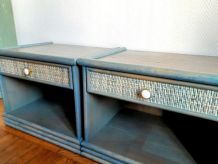 Paire de chevets en rotin vintage style Maugrion 