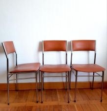 Trois chaises mid century skaï et chrome 1950 