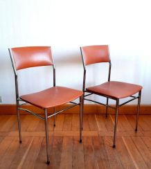 Trois chaises mid century skaï et chrome 1950 