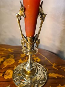 paire vase bronze et pate de verre art nouveau bouquetiere ,