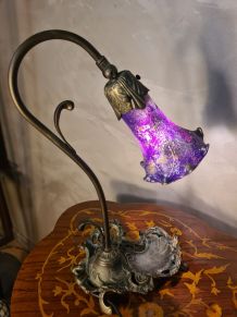 lampe fonte acier patiné bronze et tulipe peint 38x24 style 