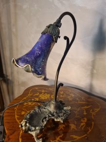 lampe fonte acier patiné bronze et tulipe peint 38x24 style 