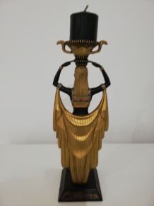Statuette Serviteur nubien figurine Egyptienne avec bougie -
