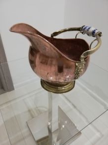 Pot Ancien En Cuivre Avec Poignées En Porcelaine 