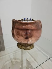 Pot Ancien En Cuivre Avec Poignées En Porcelaine 