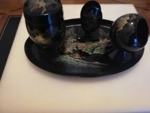Ensemble décoratif chinois  laqué noir 5 pièces