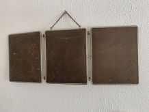 Miroir vintage 1930 triptyque barbier simili galuchat brun -
