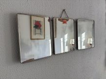 Miroir vintage 1960 triptyque barbier Mirbel simili lézard b