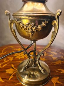 lampe a petrol laiton vintage elec ok abat jour verre et plo