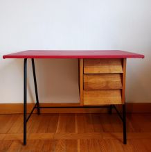 Bureau mid century skaï rouge 