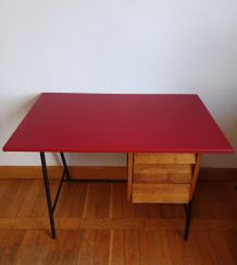Bureau mid century skaï rouge 