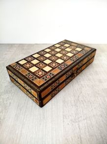 Jeu Backgammon bois et nacre | Jeu société décoratif rétro