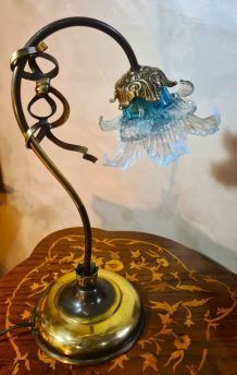 lampe laiton 1975  elec ok superbe tulipe bleu translucide 4