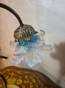 lampe laiton 1975  elec ok superbe tulipe bleu translucide 4