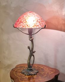 lampe bronze style art nouveau 1975 a 85  abat jour verre de