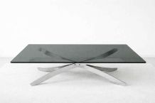 Table basse space age acier et verre fumé 