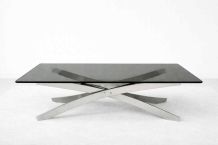 Table basse space age acier et verre fumé 
