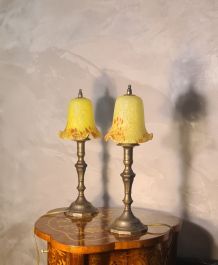 paire de lampes de chevet laiton et pate de verres jaunes 19