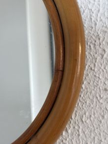 Miroir vintage 1960 pomme rotin osier bambou - 32 x 33 cm