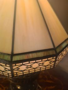 lampe laiton et bronze pied ancien 1900 avec abat jour pate 