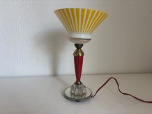 Lampe vintage 1930 Art Déco métal doré miroir verre - 28 cm