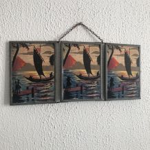 Miroir vintage 1940 triptyque barbier coiffeur bateau mer - 