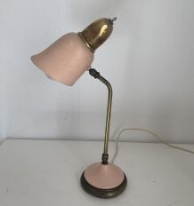 Lampe vintage 1950 style cocotte rose dorée bureau - 43 cm