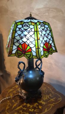 lampe cariatide bronze 1900 art nouveau avec jolie abat jour