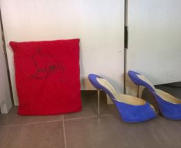 Mules Louboutin Bleu suede