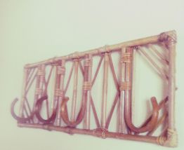 Patères porte-manteau vintage en rotin