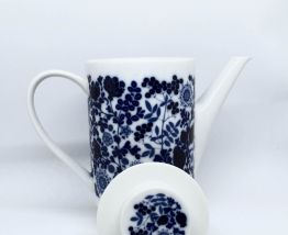 Cafetière Melitta porcelaine blanche et bleue 70s