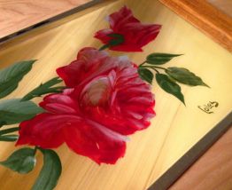 Plateau de service Bois et verre peint à la main