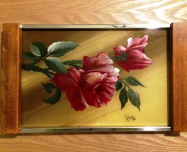 Plateau de service Bois et verre peint à la main