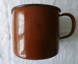 grand  pot   en metal émaillé brun  vintage