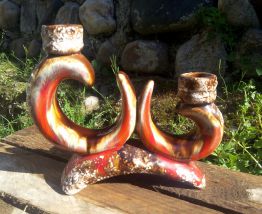 Paire de bougeoirs doubles - style Vallauris - vintage