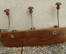 porte manteau , 6 pateres bois+metal , vintage