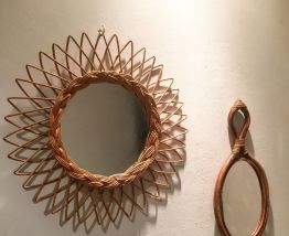 Miroir soleil rotin Vintage 