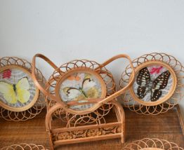 Dessous de verres en rotin papillons naturalisés