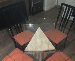 Table ronde en verre pied en marbre massif