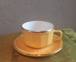 5 tasses à café bistrot, jaunes, liseré doré, vintage
