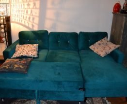 JOLI CANAPE D'ANGLE bleu - CONVERTIBLE - NEUF 
