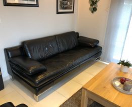 Canapé en cuir noir 220 cm