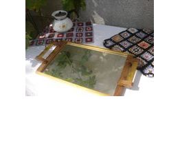 Ancien plateau en bois et verre miroir VINTAGE ART DECO