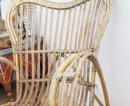 Fauteuil rotin vintage avec de la récup années 50/60