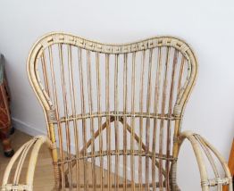 Fauteuil rotin vintage avec de la récup années 50/60