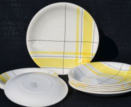 Assiettes vintage graphique jaune et blanche années 70