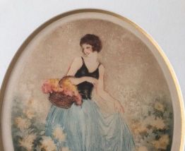 Tableau femme au panier de fleurs